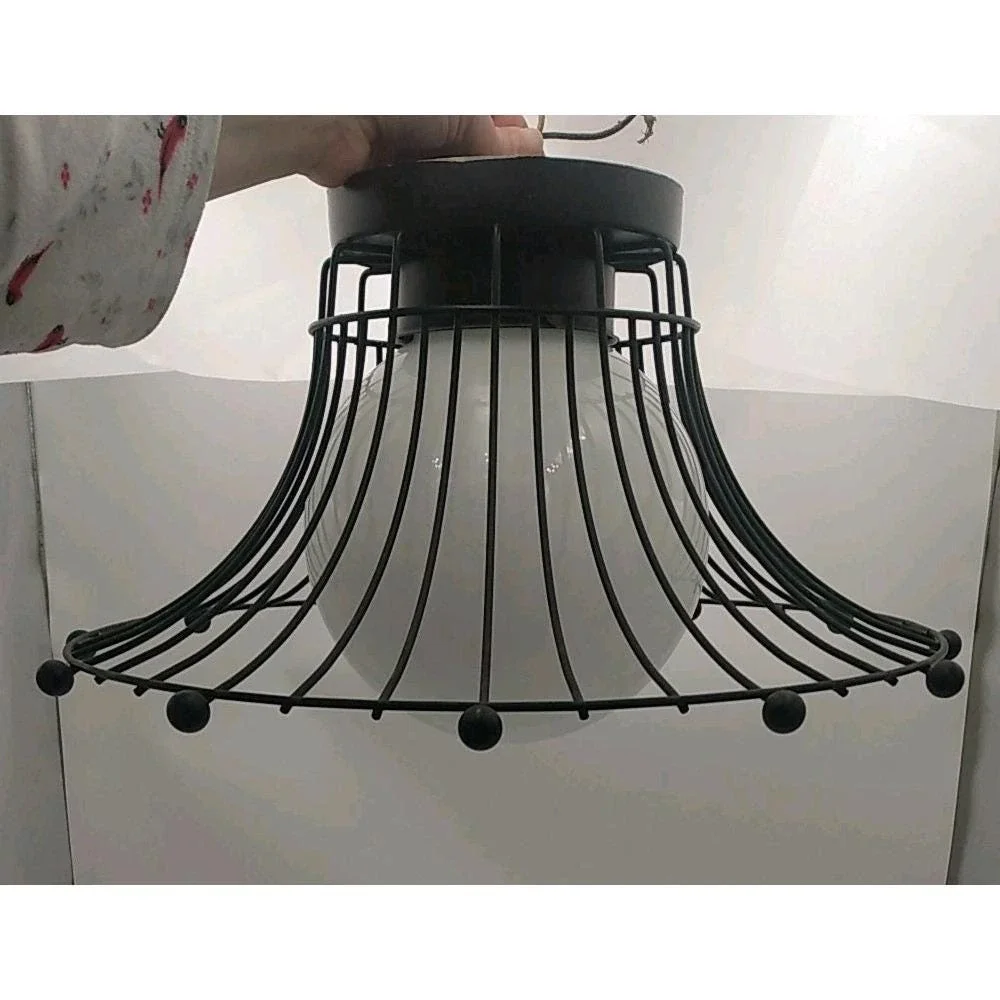VTG Underwriters Laboratories Black Metal Wire Cage Light Fixture Flush Mount